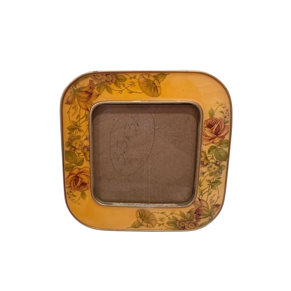 Vintage Bucklers Fifth Ave NY Enamel 5x5 Photo Frame Yellow Floral Roses